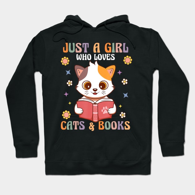 Retro Groovy Just A Girl Who Loves Books And Cats Book Lover Hoodie by cloutmantahnee